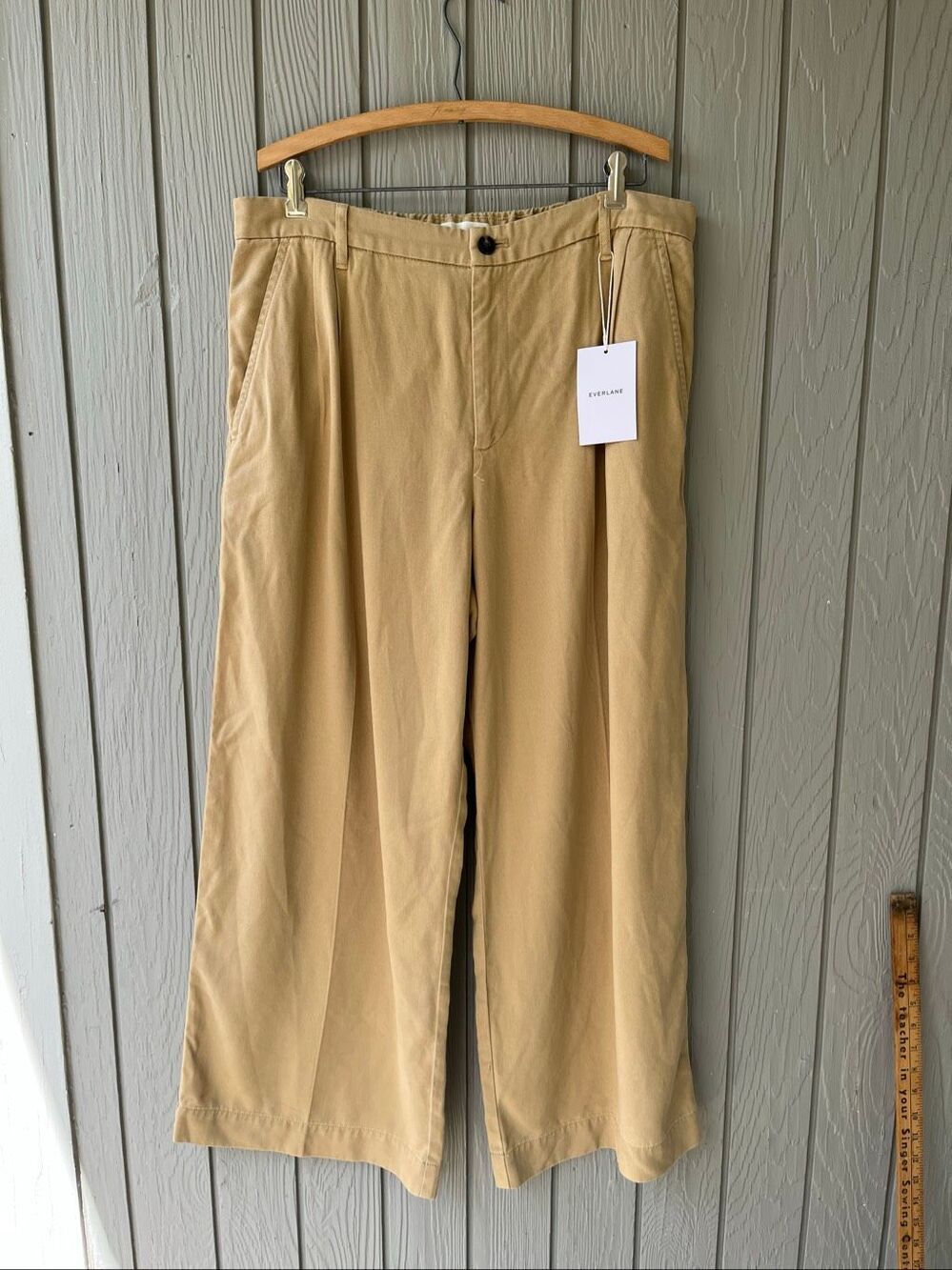 Everlane Maternity Pleated Chino Pants 10 NWT Wide Leg Tan Trouser